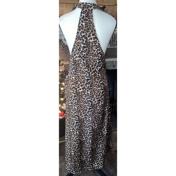 Kendall and Kylie Animal Print Sz S Wrap Dress Ruched Racer back Hi low Maxi - Picture 3 of 10